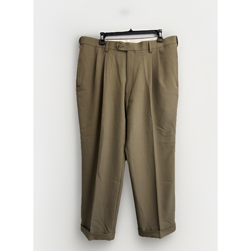 Haggar Eclo Stria Classic Fit Pleated Dress Pants Mens 36X28 Brown Cuffed